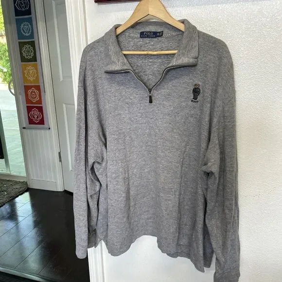 Polo Ralph Lauren Teddy Bear Estate-Rib Quarter Zip Pullover Heather Grey XXL